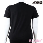 KINGO-大尺碼-女款 拼接 圓領T恤-黑-514102, , large