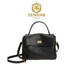 【ZENDAR】限量1折 頂級小牛皮肩背包手提包 喬伊系列 全新專櫃展示品(金剛黑), , large