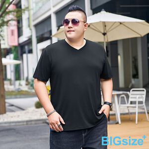 大尺碼-涼爽冰絲V領T恤-黑/藍/軍綠/深灰-0201062
