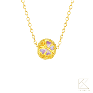 【TLH】黃金墜轉運珠項鍊 純金999 多選 花蝶錦繡 約重0.15錢&plusmn;0.03 (顏色隨機)