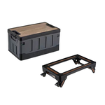 [Y HOUSE] Flat-lid foldable storage box, foldable outdoor camping storage box, car storage, camping picnic - black with universal wheel bracket, , large