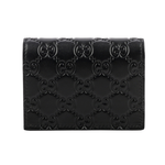GUCCI GG Logo 大標誌壓印牛皮二折卡片小短夾/黑色, , large