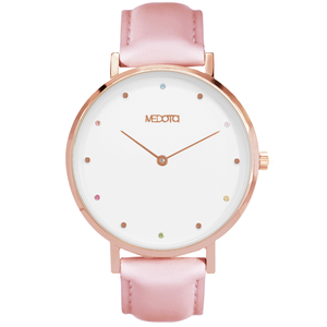[MEDOTA] RAINBOW diamond collection pink leather strap ladies watch-Rose Gold / RO-10602
