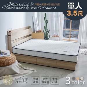 台灣製【藤原傢俬】全木芯板新6抽3件式房間組(新6抽床底+2層收納床頭+硬式獨立筒-偏硬)