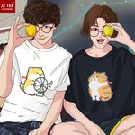 JZ TEE 貓咪&柴犬-吹風扇 印花短袖T恤, , large