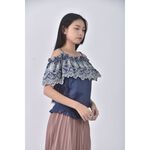 (S) moma質感吊帶花邊藍色上衣二手衣, , large