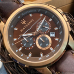 [星晴錶業]MASERATI手錶,44mm,R8871621004古銅色錶面玫瑰金錶殼咖啡色真皮皮革錶帶款, , large