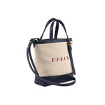 Bally 紅字燙印帆布及小牛皮迷你托特包/自然色/深孔雀綠, , large