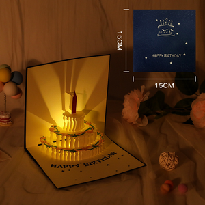 立體卡片【紅色/藍色】 音樂卡片 發光蛋糕卡片 3D音樂立體蛋糕卡片 生日快樂 生日卡片