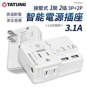 [寶旺旺]TATUNG大同 高溫斷電1開2插 3P+2P 充電插座 3.1A 2USB 按壓式充電器WO-R81LC