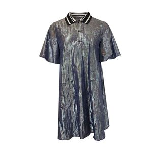 YLZ銀色POLO領寬袖洋裝
