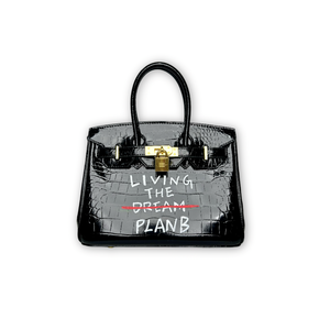 Shoulder handle bright leather hand-painted Birkin bag black (L)
