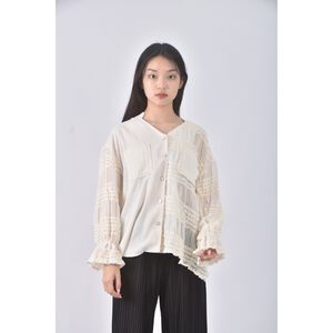 (XL) bella質感拼接杏色長袖上衣二手衣