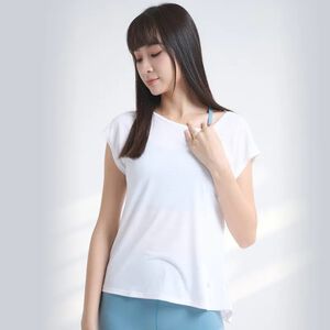 YOGA FLOW Back Tie Tshirt - 短袖美背綁帶開叉兩穿罩衫 - 霧白