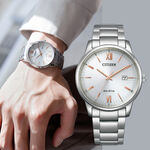 CITIZEN 星辰 光動能簡約手錶-銀/40mm BM6978-77A, , large