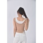 (S) 【安于晴Charlene私服】yuyu質感假兩件棕色上衣二手衣, , large
