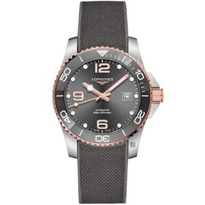 LONGINES 浪琴 深海征服者浪鬼陶瓷潛水機械錶-灰x玫瑰金/41mm L37813789