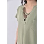 (S) girl s monday質感V領綠色短袖上衣二手衣, , large