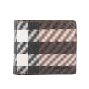 BURBERRY 經典格紋帆布對開零錢袋短夾/暗樺木棕色