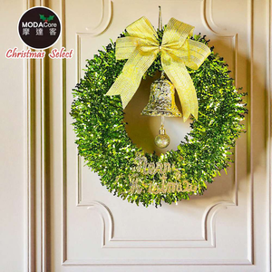 摩達客11吋時尚果綠系金蔥彎絲聖誕花圈_台灣工藝免組裝_本島免運費