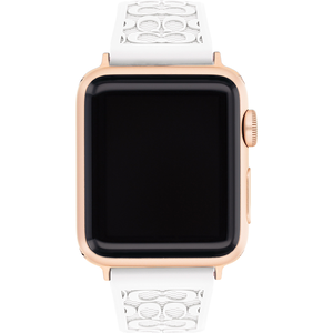 COACH Apple Watch 錶帶 38/40mm 適用 矽膠錶帶 白色x玫瑰金(不含手錶)