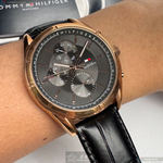 [星晴錶業]TommyHilfiger手錶,44mm,TH00067鐵灰色錶面玫瑰金錶殼深黑色真皮皮革錶帶款, , large
