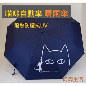 【周周生活】自動傘 現貨 雨傘 喵咪 折疊傘  自動折傘 晴雨傘 黑膠 抗UV 傘 快速出貨