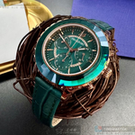 [星晴錶業]SWAROVSKI手錶,40mm,SW00030墨綠色錶面玫瑰金錶殼綠真皮皮革錶帶款, , large