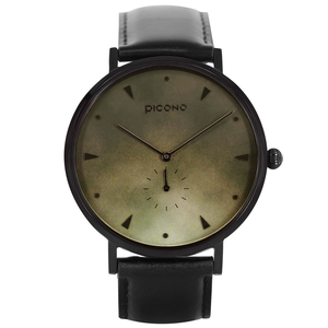 【PICONO】A week collection black leather strap watch-Green / AW-7602