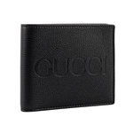 GUCCI Aria 系列標誌壓印皮革對開6卡短夾/黑色, , large