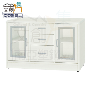 【文創集】波仕 環保3.5尺南亞塑鋼二門三抽中餐櫃/收納櫃(客約商品)