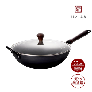 【JIA品家】家嚐 氮化無塗層木柄鐵鍋32cm