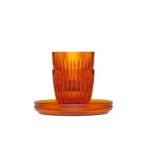 【Huskee】Reusable Coffee Cup & Saucer :  Huskee Renew Tritan 3oz/ 90ml, Amber, 2 sets