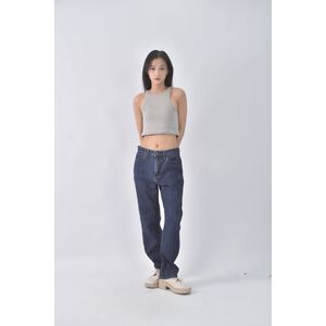 (M) uniqlo高腰丹寧牛仔質感棉質藍色長褲二手衣