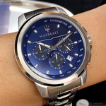[星晴錶業]MASERATI手錶,42mm,R8873621002寶藍色錶面銀錶殼銀色精鋼錶帶款, , large