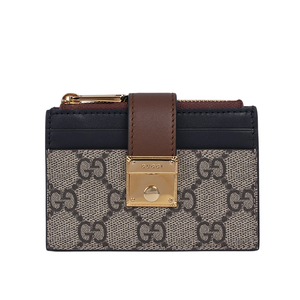GUCCI Padlock 鎖釦設計附證件夾層拉鍊卡夾包/零錢包/烏木色/黑色