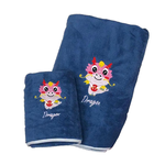 12生肖 珊瑚絨毛巾浴巾 【粉色/藍色】彩色刺繡 牛年 毛巾 3秒瞬吸 活性印染 掛耳設計 十二生肖 生肖, , large