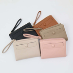 AUNO  經典圓釦短夾-暖栗棕 多卡位收納皮夾 女用錢包 典雅百搭, , large