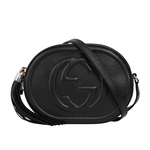 GUCCI SOHO 系列流蘇橢圓造型拉鍊斜背包/黑色, , large