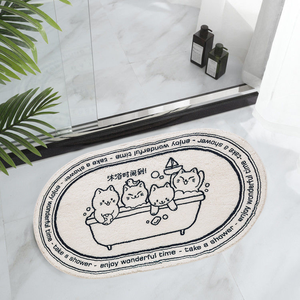 仿羊絨吸水地毯 【喵喵沐浴-50*80cm】橢圓形地毯 簡約時尚 北歐現代 地墊 浴室 臥室 客廳 仿羔羊 仿羊毛 地毯 保暖地
