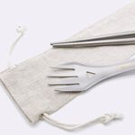 【拓荒者聯盟-純鈦餐具二入組】筷子 湯匙 餐具組 多功能餐具 鈦餐具 叉子 環保餐具 純鈦餐具 野餐 露營 餐具, , large