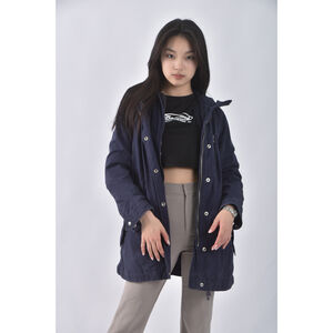 (XS（含）以下) 棉質純棉連帽可拆式藍色外套二手衣