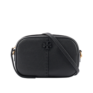 TORY BURCH McGraw 荔枝皮革拉鍊相機包/黑色