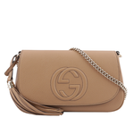GUCCI SOHO 系列流蘇牛皮翻蓋二用包/裸粉色, , large