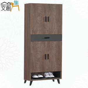 【文創集】包曼2.7尺四門單抽高玄關鞋櫃(客約商品)灰橡木紋色系