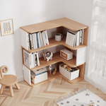 【樂樂】L型轉角簡約實用書架雙色原木+白色3層90x60(實木書架 層架 置物架 收納架), , large