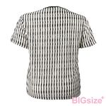 大尺碼-蕾絲條紋 圓領T恤-黑-0101150, , large