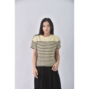 (L) salt b質感條紋杏色毛衣二手衣