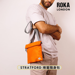 [英國 ROKA LONDON] 極簡風格 STRATFORD 捲蓋防盜隨身側背包- 焦橙