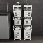 【AOTTO】夾縫式三層附輪髒衣籃收納置物架(AS-214), , large